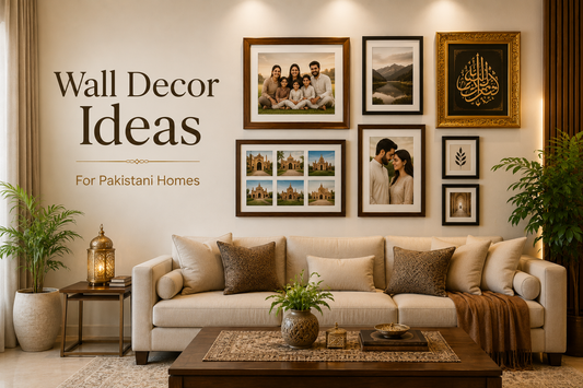 Wall decor ideas with photo frames for Pakistani homes