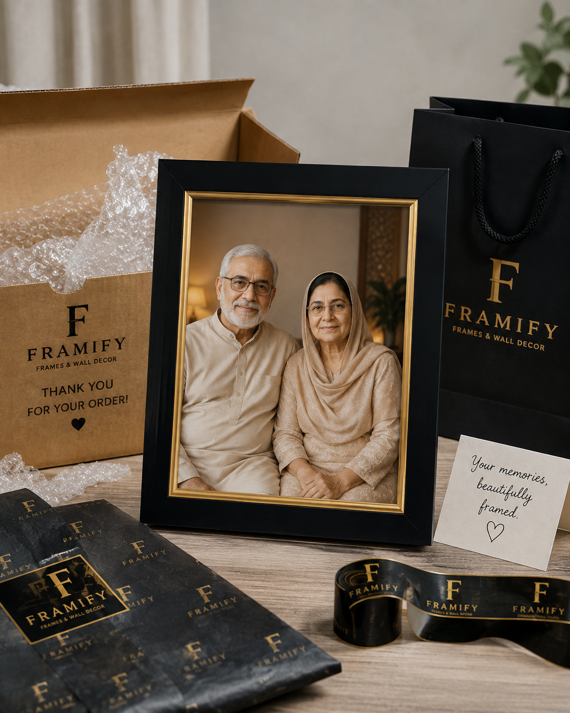 "Personalized photo frame for your parents featuring with safe delivery packaging"